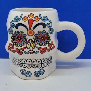 Skull Mug Multi Color Folk Art